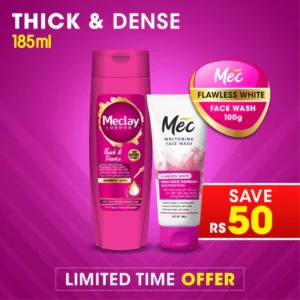 Mec Flawless White Face Wash 100gm With Meclay London Shampoo Thick & Dense 185ml