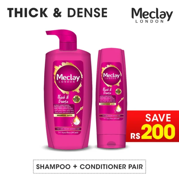 Meclay London Thick & Dense Shampoo 660ml + Conditioner Pair Box Discover the secret to fuller, stronger hair with the Meclay London Thick & Dense Shampoo 660ml + Conditioner Pair Box.