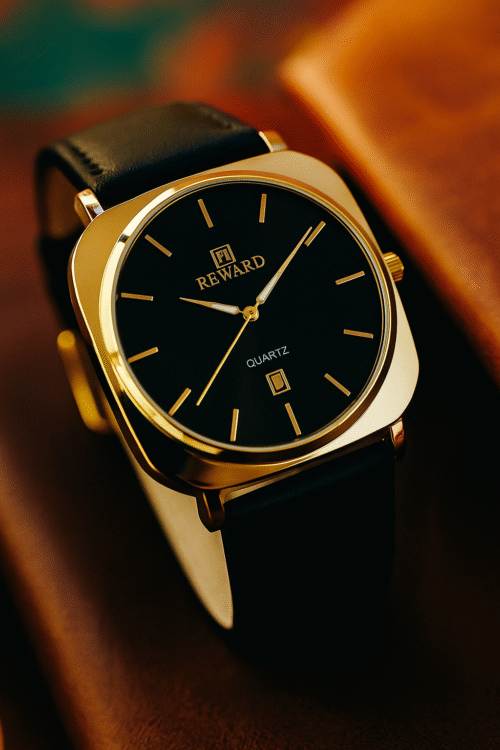 Reward Quartz Wristwatch – Silver Case with Black Dial & Strap