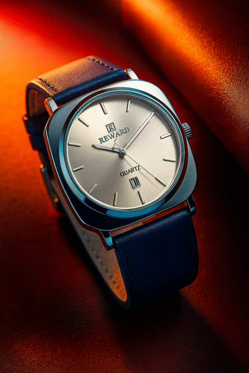 Reward Quartz Wristwatch – Classic Silver Dial with Blue Strap