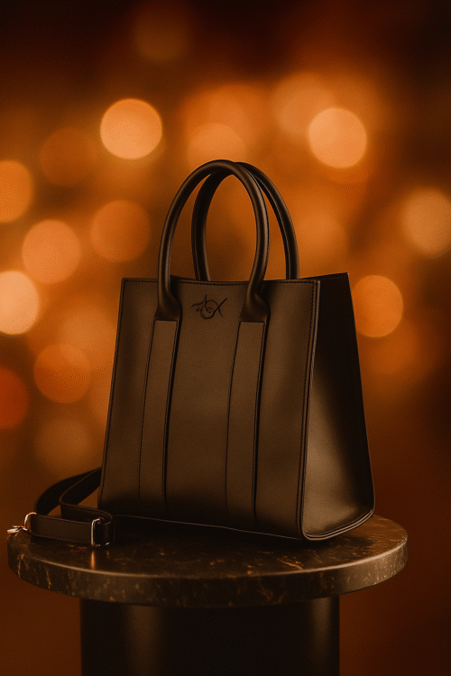 Black Structured Tote Bag with Detachable Strap