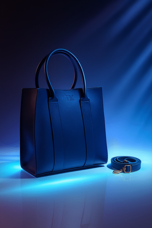 Navy Blue Structured Tote Bag with Detachable Strap
