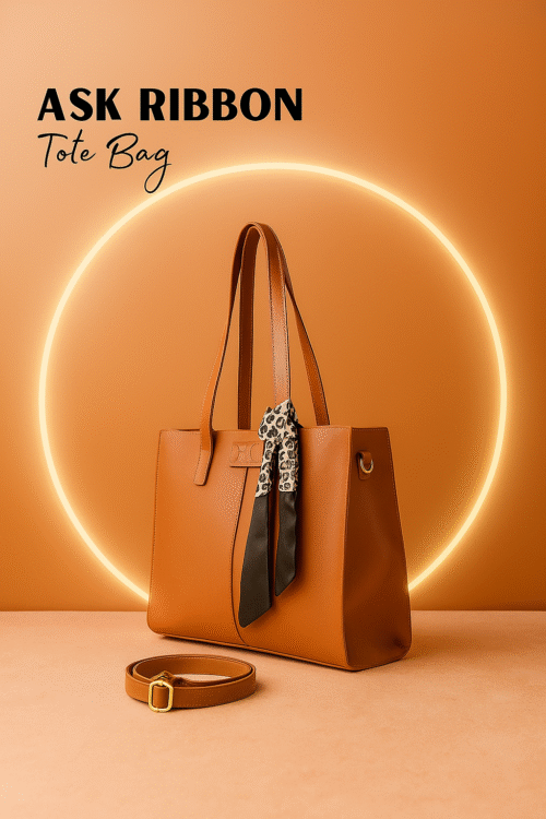 Ribbon Tote Bag – Elegant Leatherette Shoulder Tote
